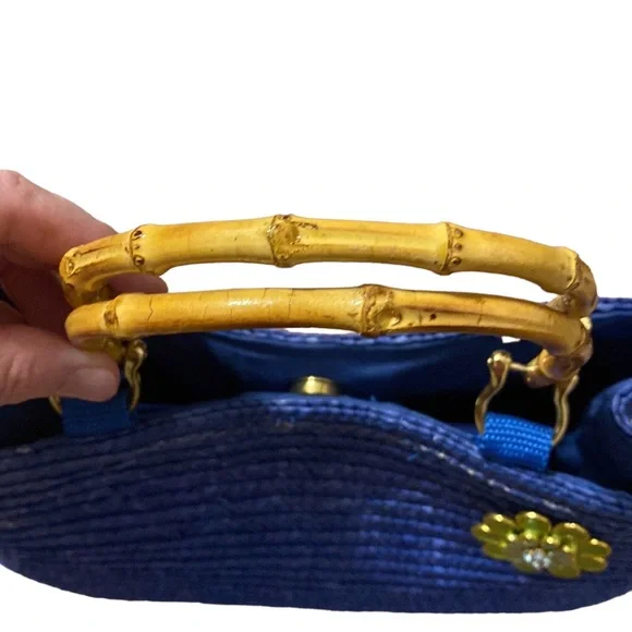 90s Y2K wicker weave purse with bamboo handles - Picture 4 of 6